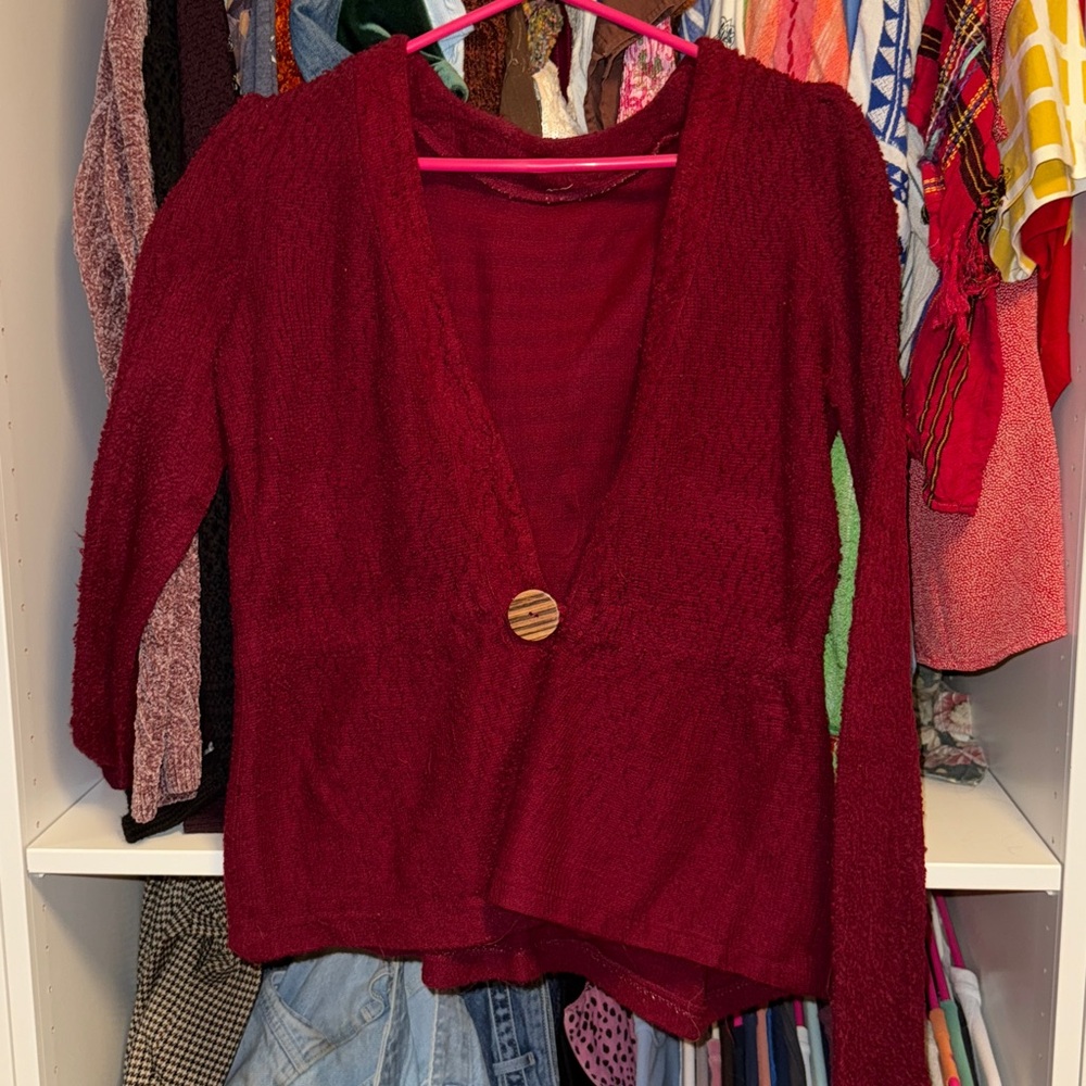 Red Knit Cardigan with Button Detail